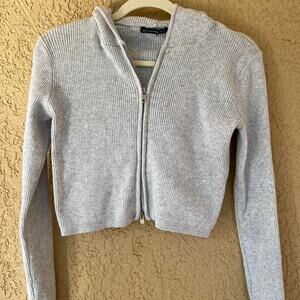 Brandy Melville ribbed knit sweater full zip hoodie gray color. Like New.